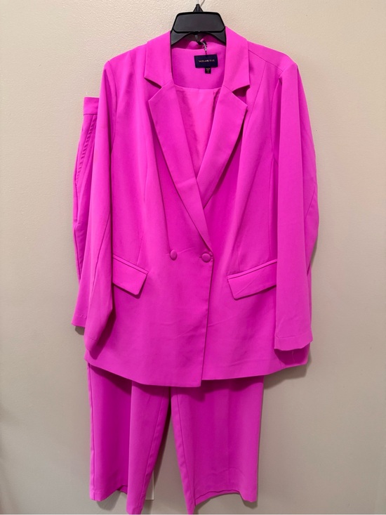 Skies Are Blue Other - Vibrant Fuchsia Double-Breasted Blazer with Matching Trousers